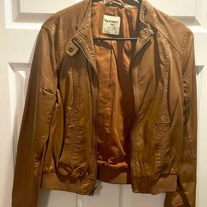 Womens Brown Faux Leather Moto Jacket, Size Medium